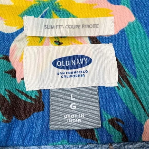 Old Navy Men’s Slim Fit Coupe Blue Hawaiian Short Sleeves Button Down Shirt - Picture 9 of 12